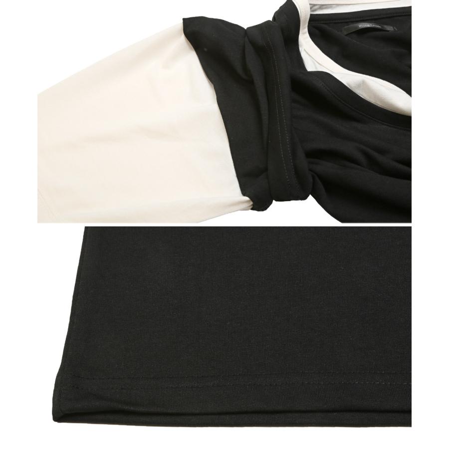 Tシャツ メンズ 半袖 5分袖 フェイクレイヤー土 カットソー クルーネック 天竺 バイカラー｜lux-style｜12