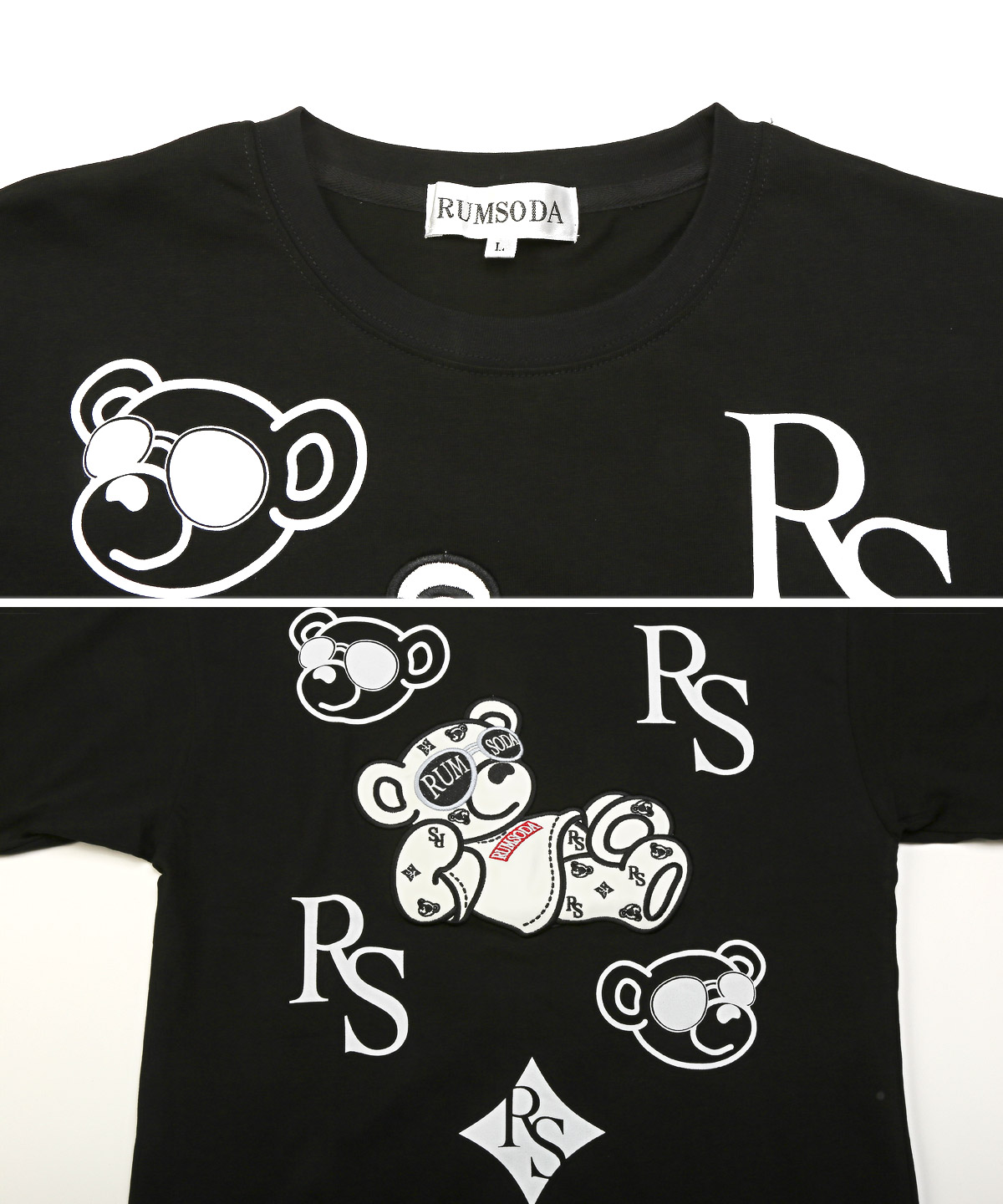 Tシャツ メンズ 半袖 トップス ビッグシルエット ベア PUレザー 刺繍 アップリケ ロゴ｜lux-style｜11