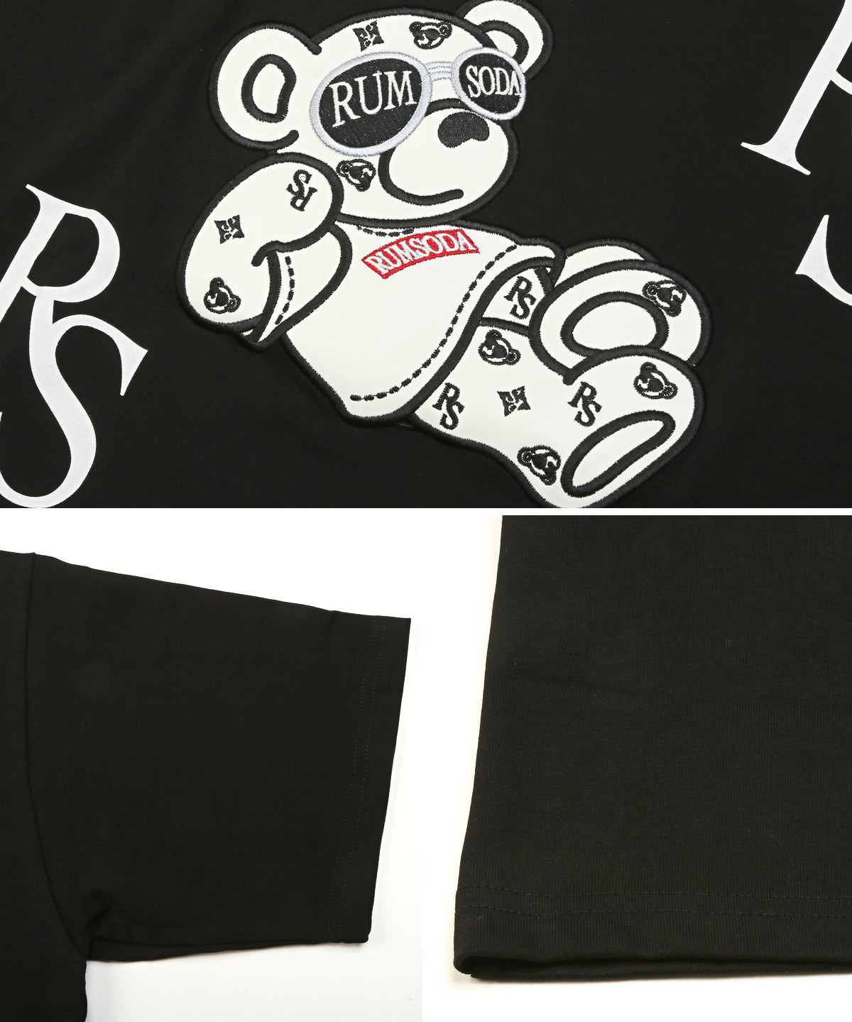 Tシャツ メンズ 半袖 トップス ビッグシルエット ベア PUレザー 刺繍 アップリケ ロゴ｜lux-style｜12