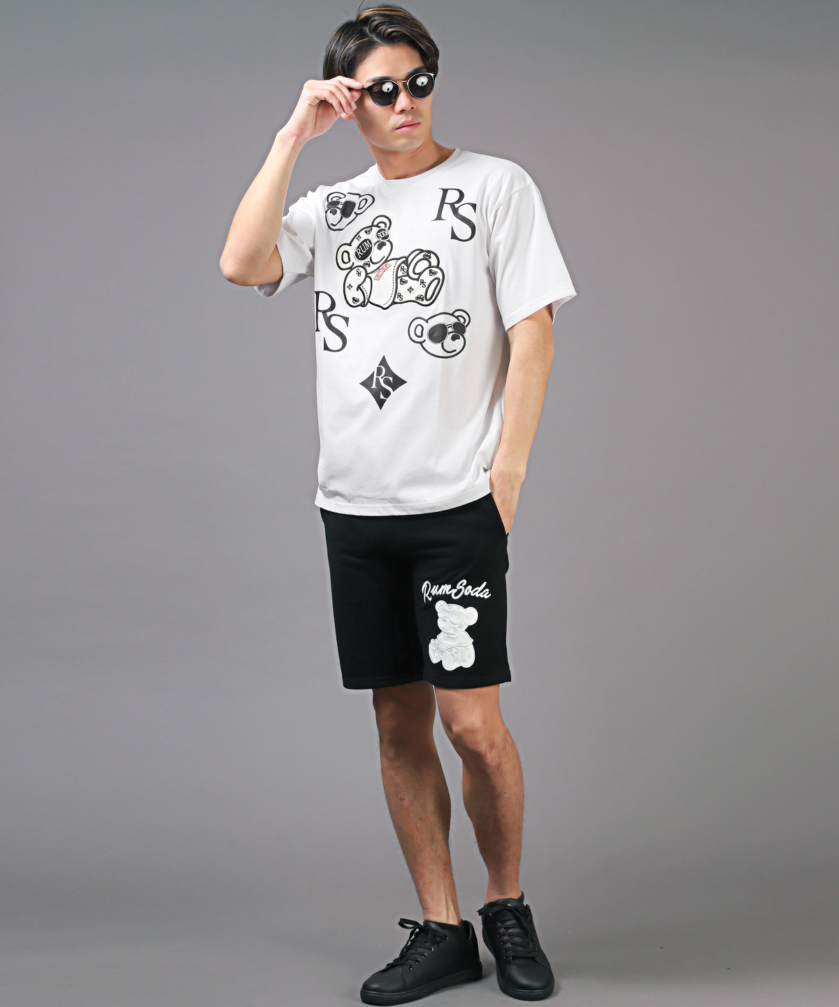 Tシャツ メンズ 半袖 トップス ビッグシルエット ベア PUレザー 刺繍 アップリケ ロゴ｜lux-style｜06