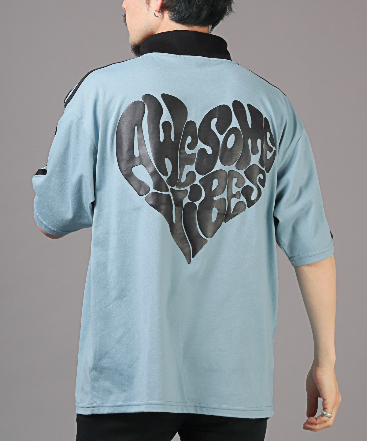 半袖Tシャツ メンズ ハーフジップ オーバーサイズ サイドライン ハート ロゴ ストリート｜lux-style｜11