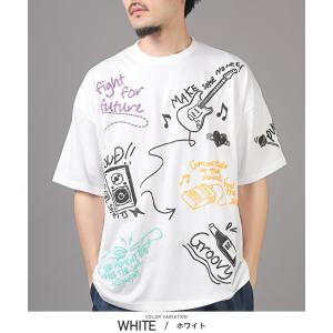 Tシャツ 半袖 メンズ プリント グラフィティ アート ロゴ 落書き 総柄 タギング ストリート ル...