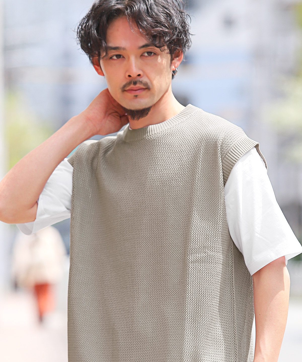 半袖シャツ メンズ メタルバックル ベストツーピース風 2色 半袖Tシャツ メンズ ニットベスト アンサンブル 2点セット