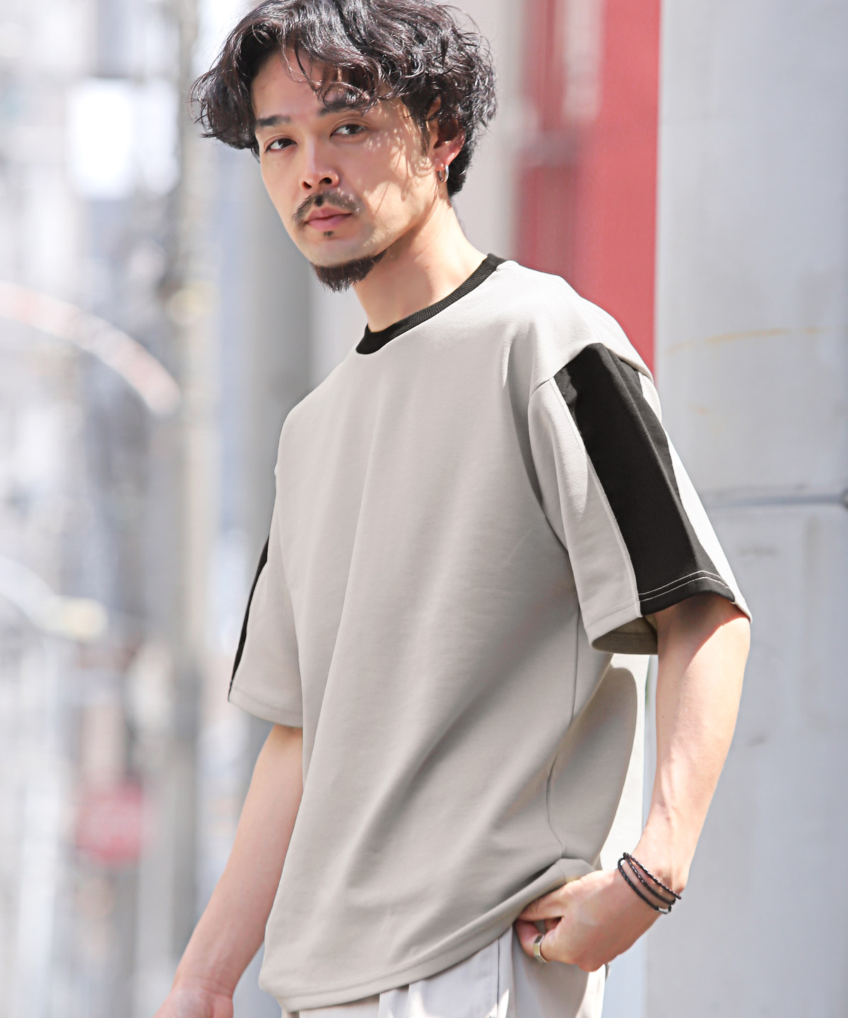 Tシャツ 半袖 メンズ ビッグシルエット 切り替え 接触冷感 無地 クルー 
