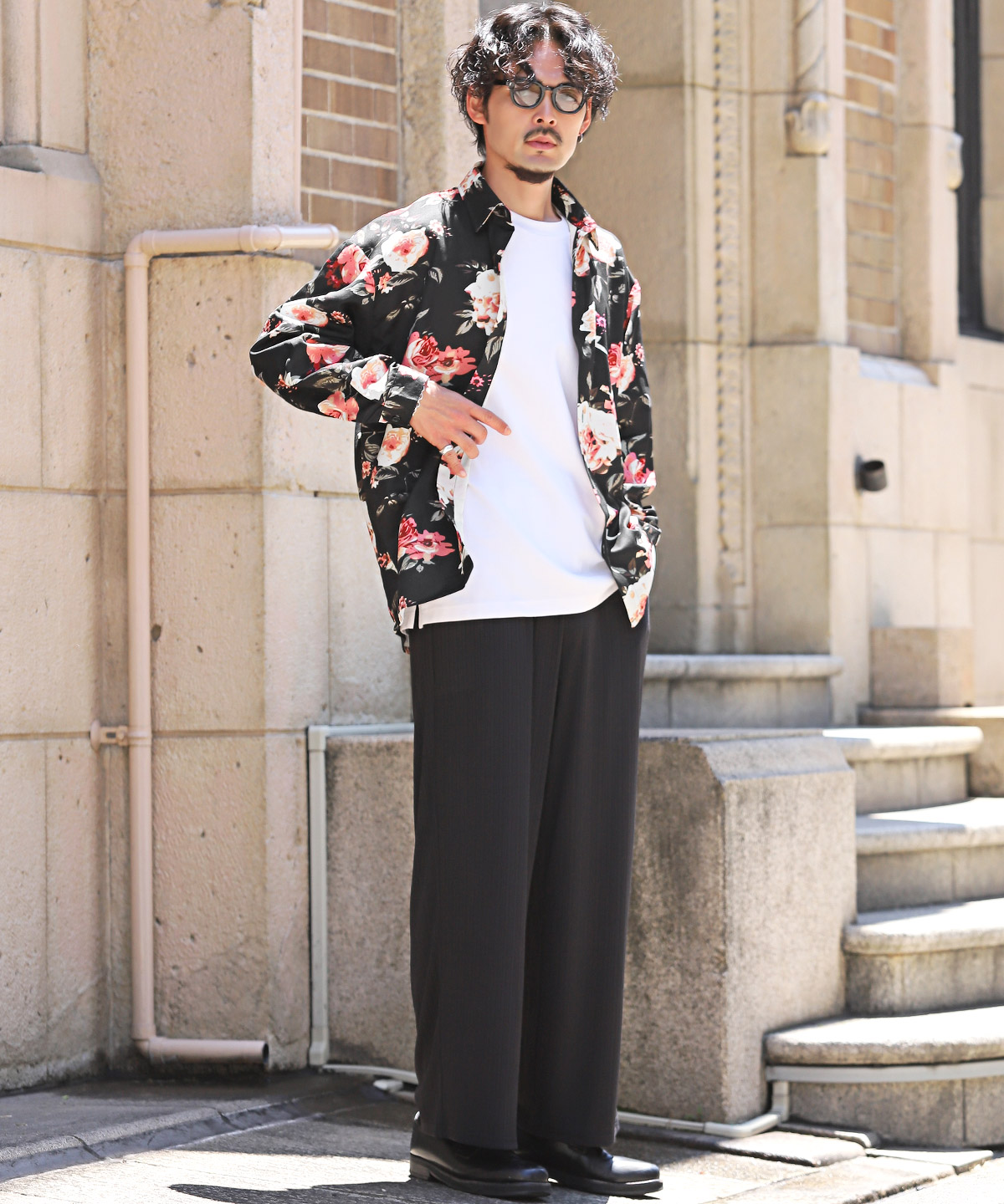 長袖シャツ メンズ ビッグシルエット カジュアルシャツ 花柄