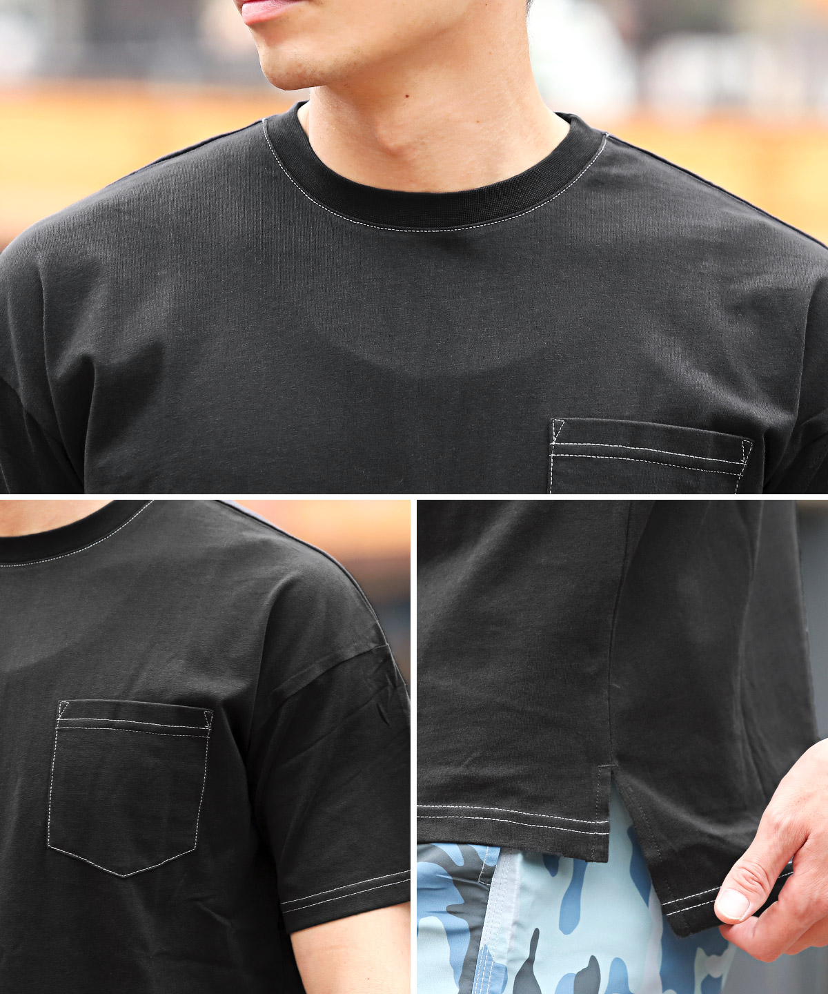 半袖Tシャツ メンズ ポケットTシャツ 無地 オーバーサイズ 胸