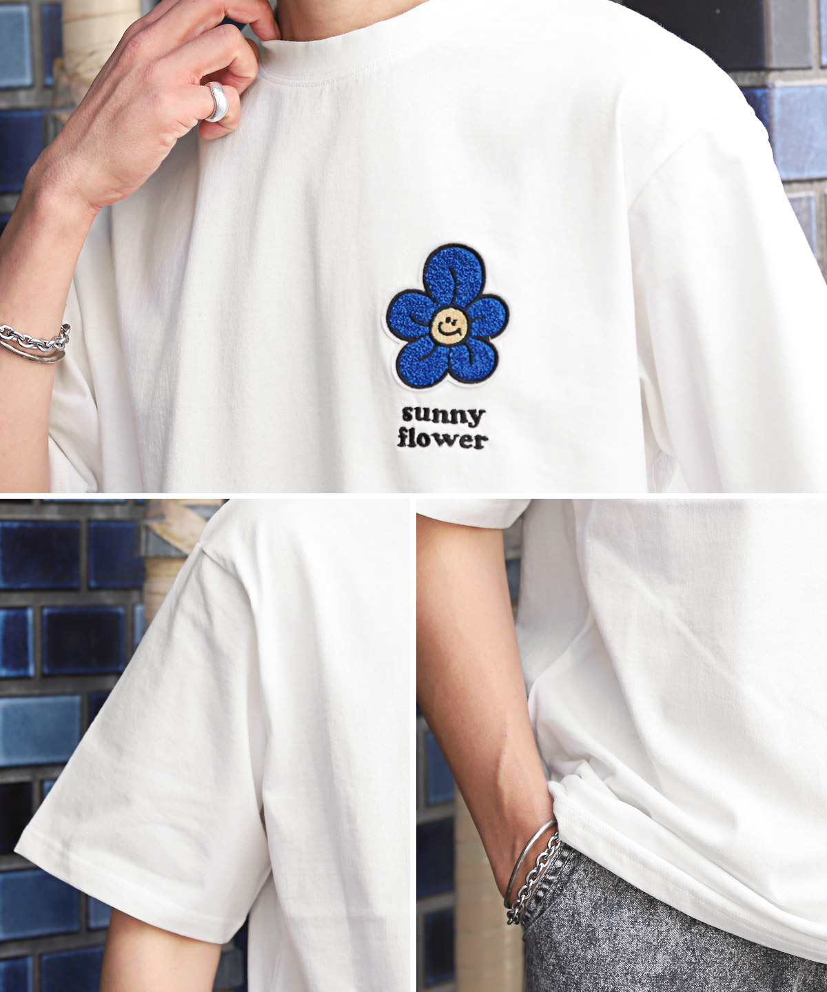 Tシャツ 半袖 メンズ レディース オーバーサイズ クルーネック 刺繍 ワンポイント 花 ストリート｜lux-style｜08