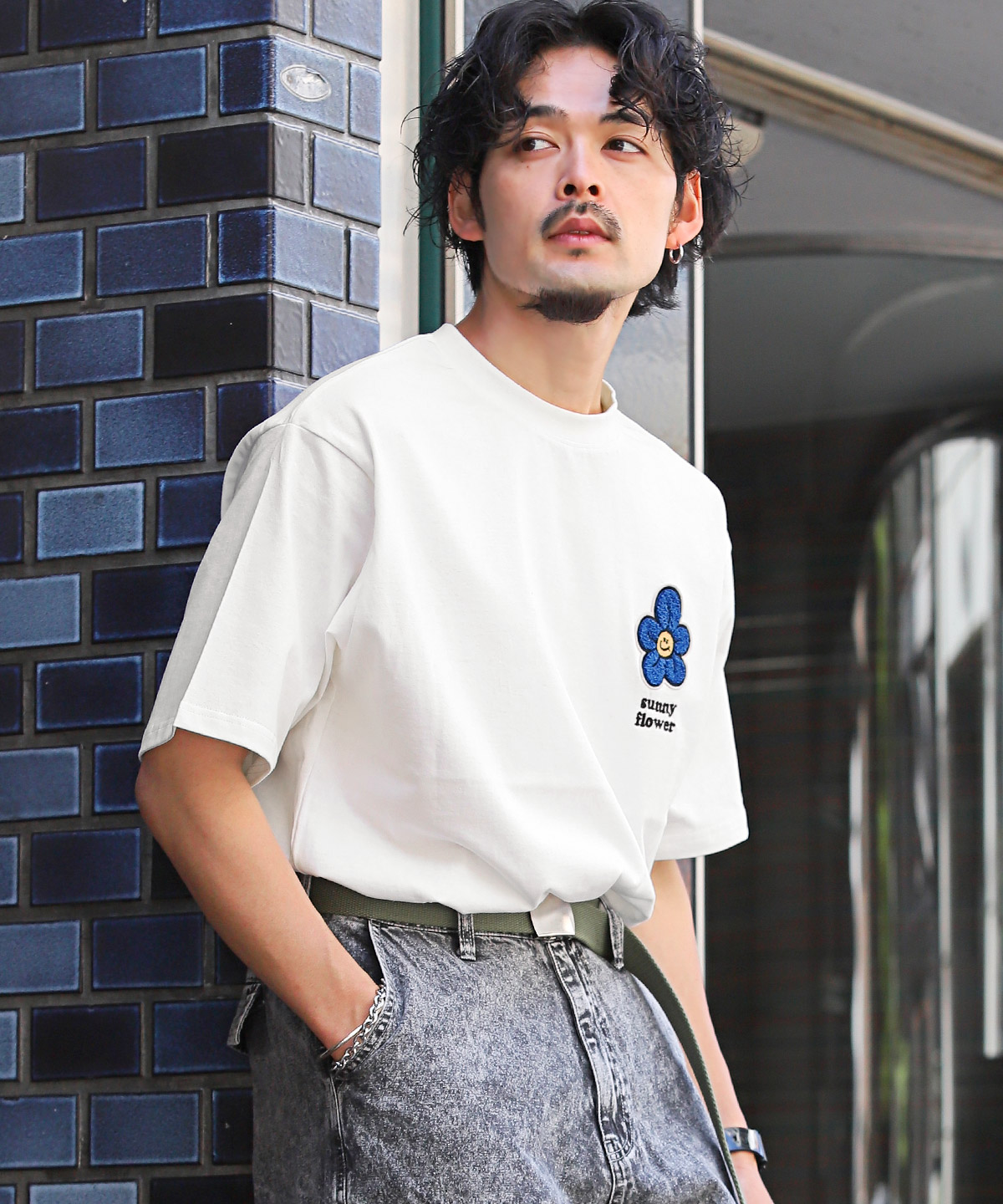 Tシャツ 半袖 メンズ レディース オーバーサイズ クルーネック 刺繍 ワンポイント 花 ストリート｜lux-style｜06