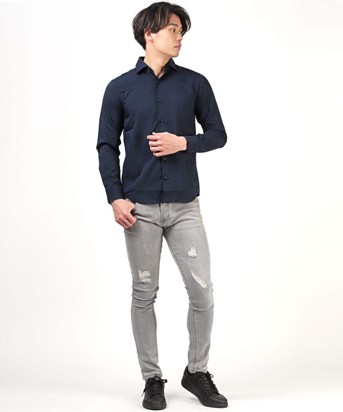 専用美品ネイビー 長袖シャツ ポリエステル SFC01-NAV_half_front_1200x1200