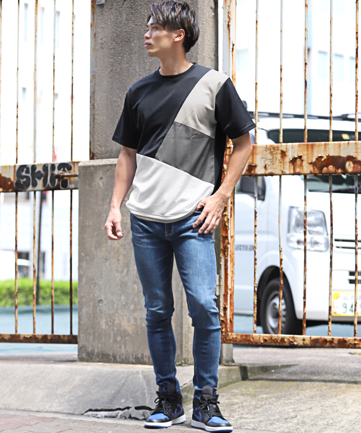 Tシャツ 半袖 メンズ 接触冷感 クール 異素材 配色 リサイクル素材