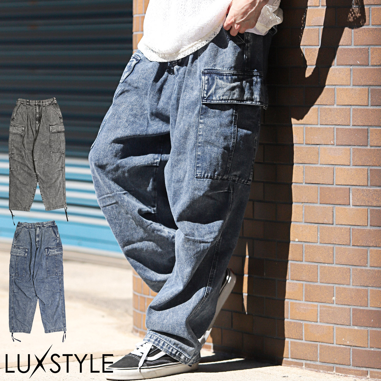 カーゴパンツ デニムパンツ メンズ ワイドパンツ 色落ち ヴィンテージ