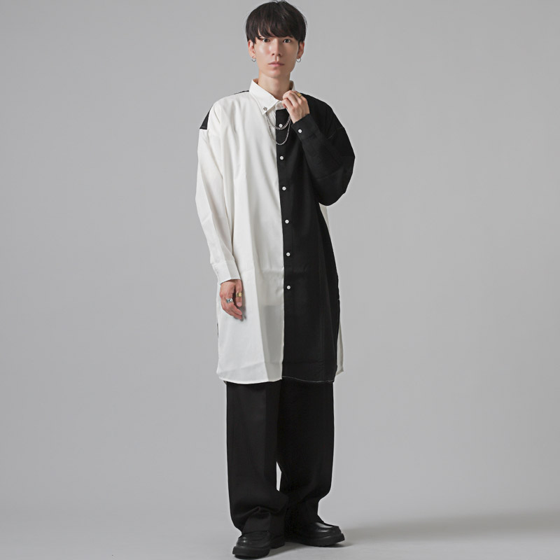 シャツ 長袖 ロング丈 ビッグシャツ メンズ レディース チェーン ネックレス カラーピン タイピン チャーム 白 黒 フリーサイズ aa-3222 |  | 07