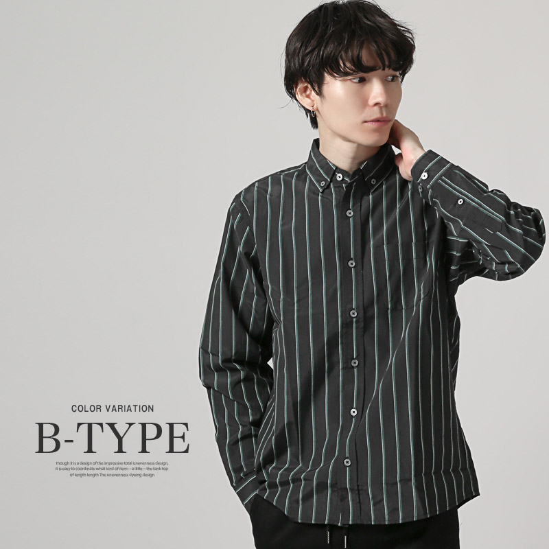 シャツ 長袖 メンズ レディース ボタンダウン 胸ポケット ストライプ