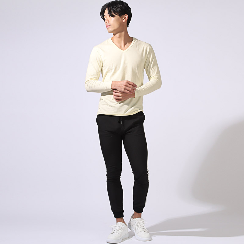 インナー メンズ 長袖 冬 Vネック あったか 暖かい 綿 コットン ヒート