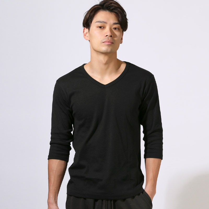 ロンT 七分袖 7分袖 メンズ Vネック Tシャツ トップス カットソー