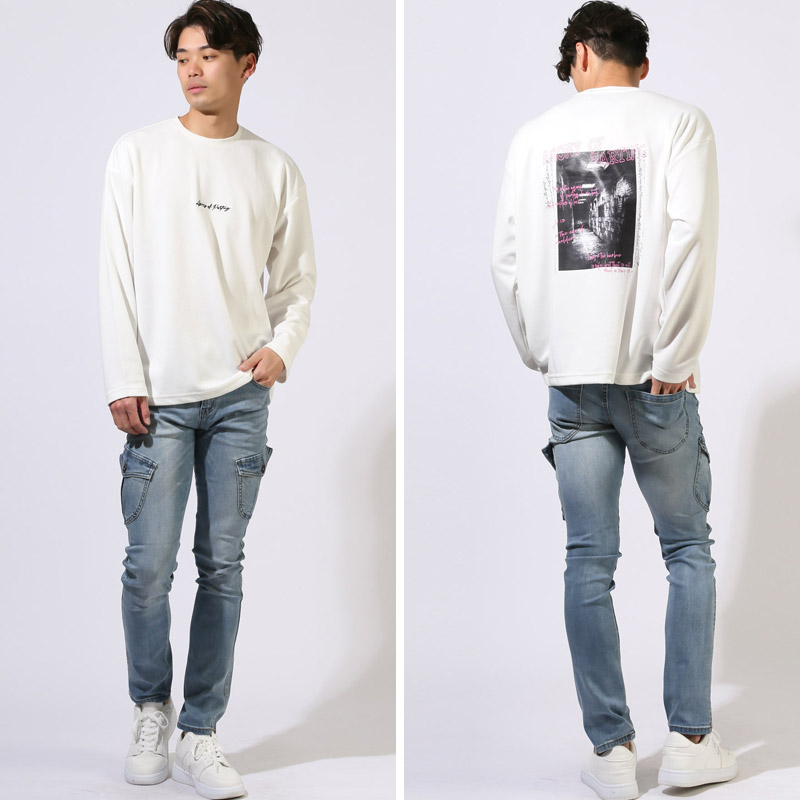 ロンT Tシャツ トップス カットソー メンズ 長袖 白T 黒T バック