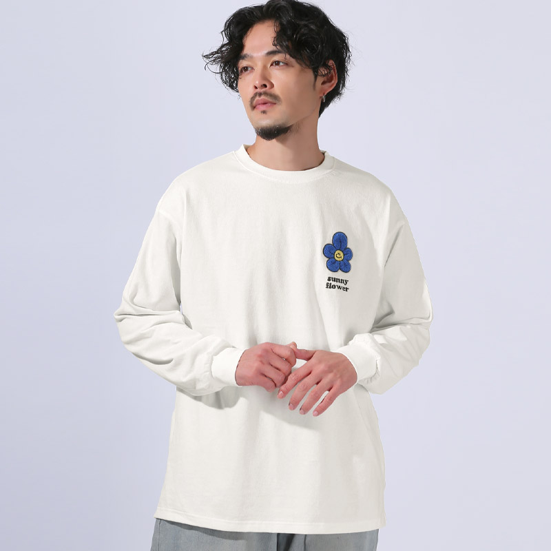 ロンT 長袖Tシャツ Tシャツ 長袖 メンズ ロングスリーブ 刺繍 サガラ