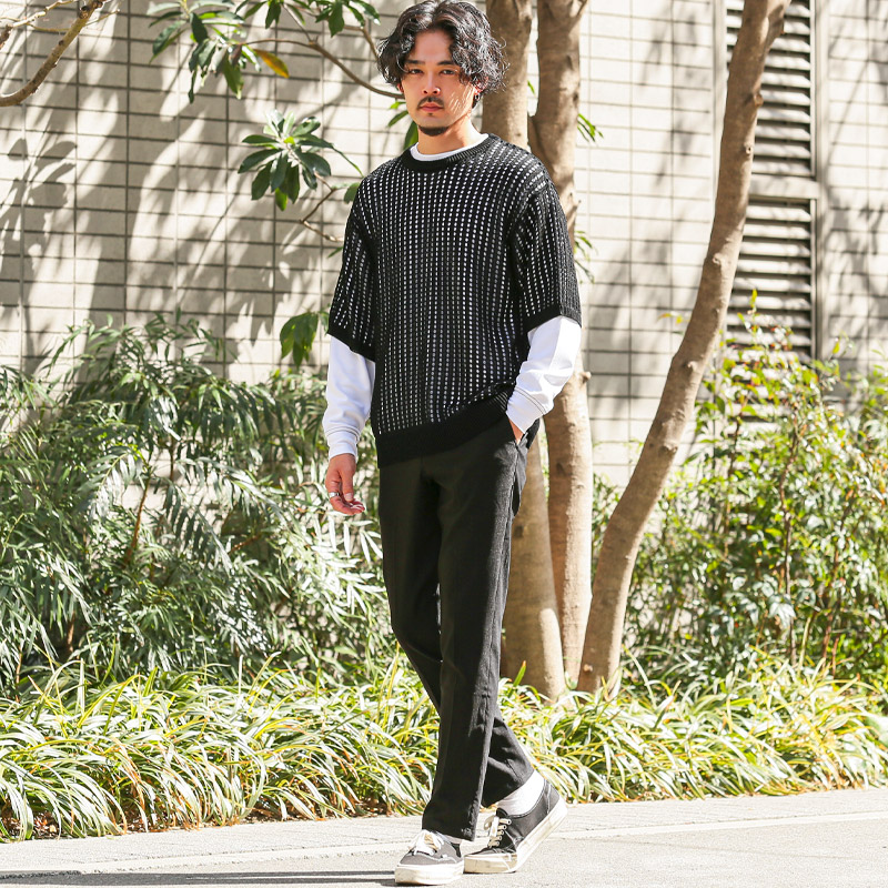 Tシャツ 半袖 重ね着 ニット セーター レイヤード メンズ