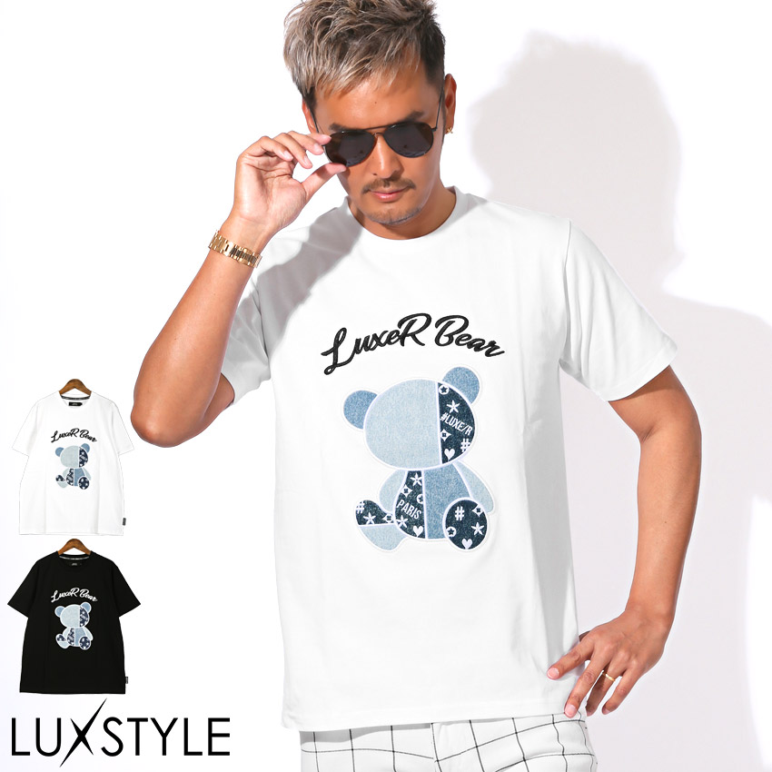 LUXE/R ラグジュ Tシャツ 半袖 トップス カットソー メンズ ブランド 刺繍 ワッペン アップリケ デニム M L XL aa-3517 | 