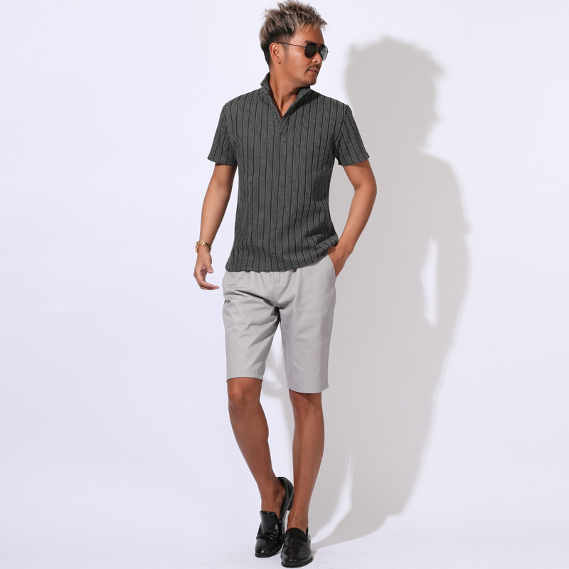 ポロシャツ カットソー 半袖 メンズ イタリアンカラー スタンドカラー ワイヤーカラー 立ち襟 ストライプ M L XL aa-3521 |  | 09