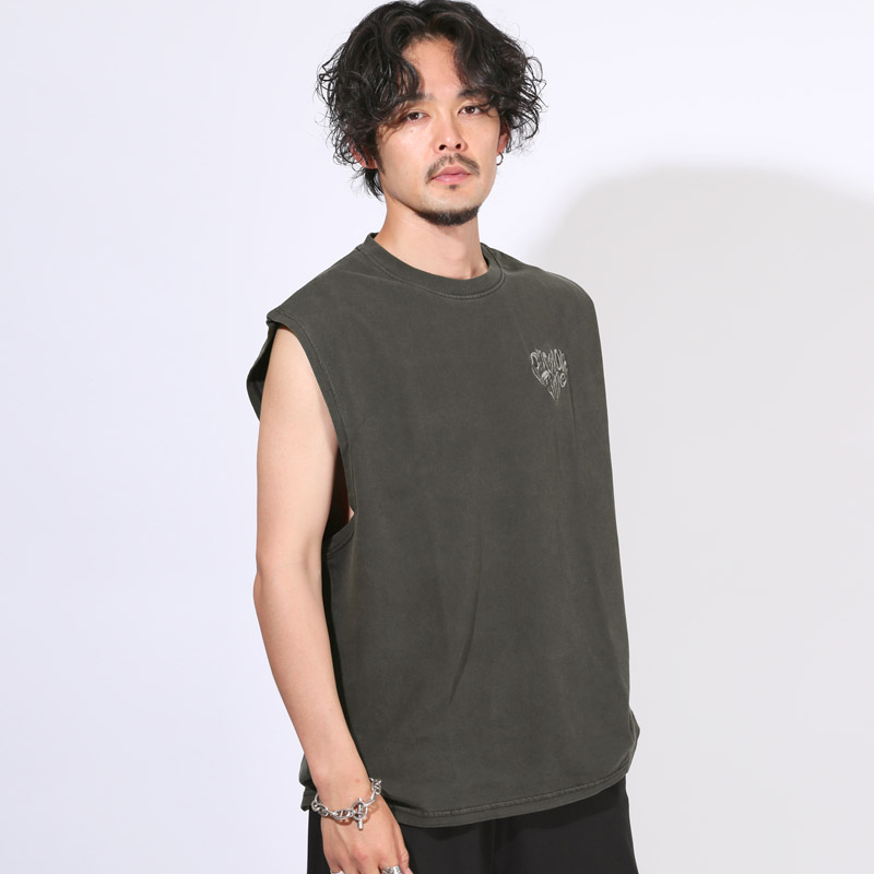 45R❤️刺繍 コットン ノースリーブ トップス サイズ2 日本製 ノースリーブ Tシャツ タンクトップ メンズ 袖なし トップス