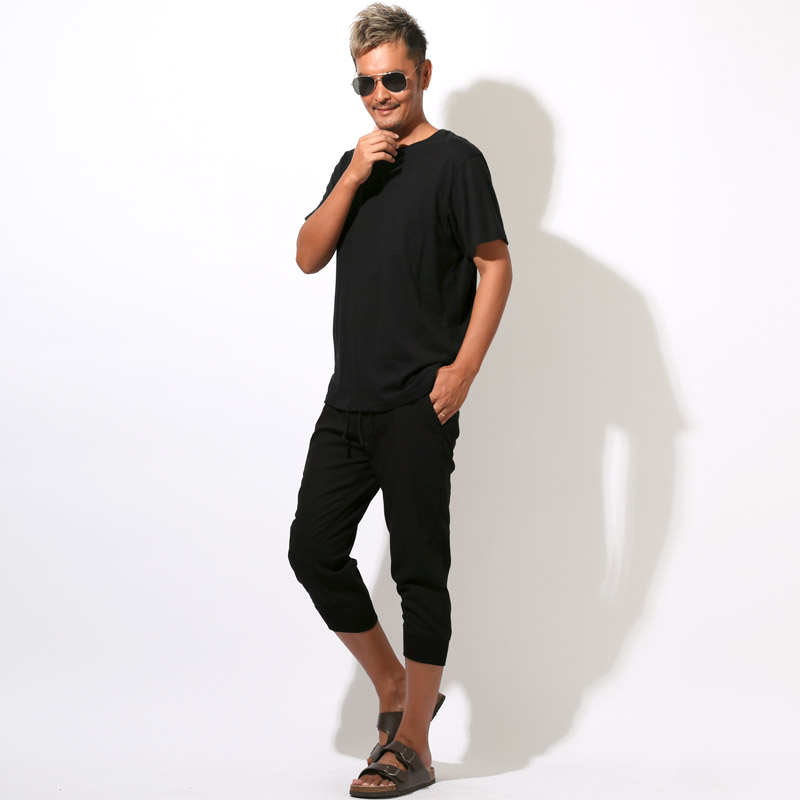 クロップドパンツ・ジョガーパンツ・イージーパンツ・メンズ・7分丈・膝下丈・リネン・麻・涼しい・無地・裾リブ・コットンリネン・綿麻・ウエストゴム・シンプル・ナチュラル・おしゃれ・カジュアル・リラックス・爽やか・ビター系 13