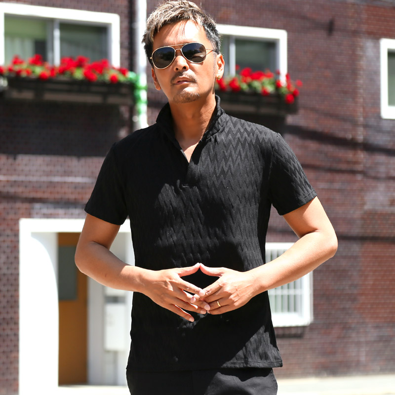 ポロシャツ カットソー トップス メンズ 半袖 パイル イタリアンカラー スタンドカラー ワイヤーカラー 立ち襟 M L XL aa-3579 |  | 02