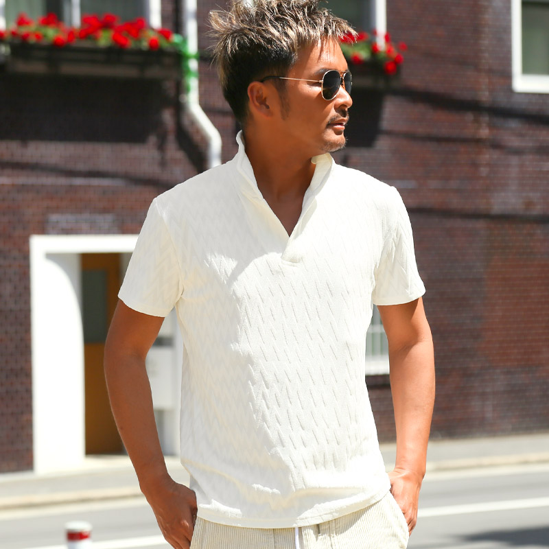 ポロシャツ カットソー トップス メンズ 半袖 パイル イタリアンカラー スタンドカラー ワイヤーカラー 立ち襟 M L XL aa-3579 |  | 01