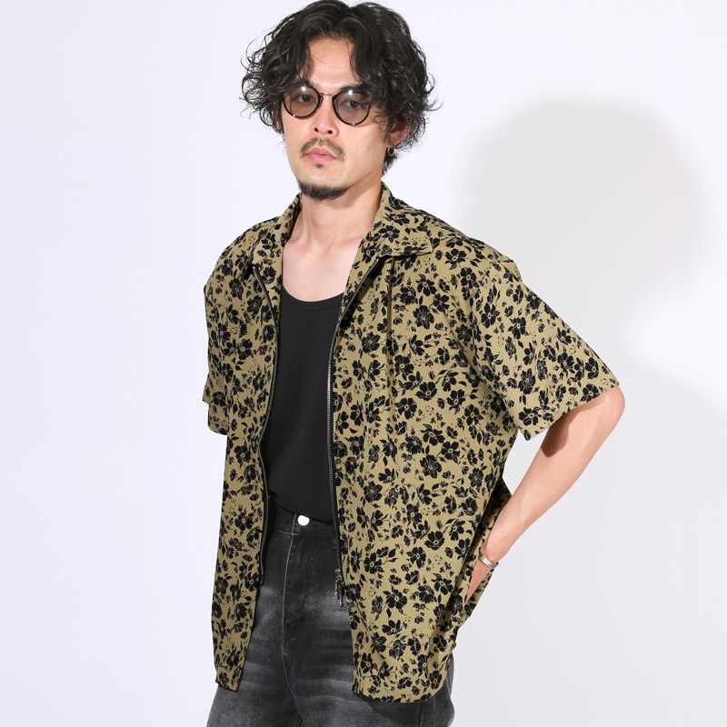 シャツ 半袖 メンズ 半袖シャツ カーディガン 羽織 ライトアウター 花