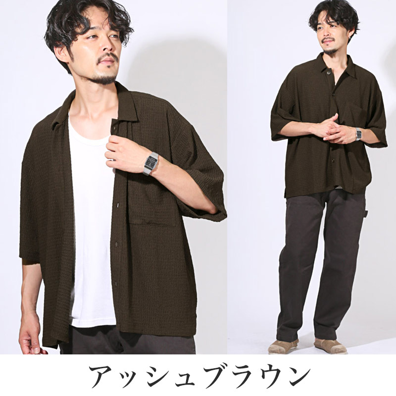 半袖シャツ メンズ シャツ 半袖 楊柳 メンズシャツ 涼しい レギュラー