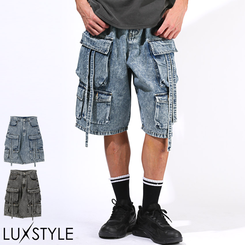 メンズ デニムハーフパンツ ワイドカーゴパンツ ショートパンツ ハーフ