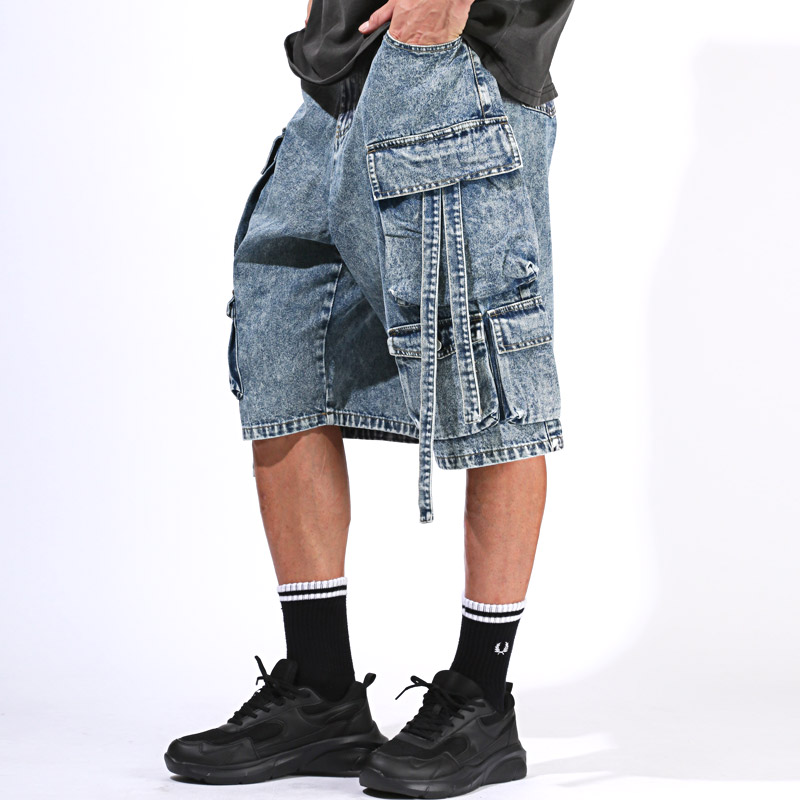 メンズ デニムハーフパンツ ワイドカーゴパンツ ショートパンツ ハーフ