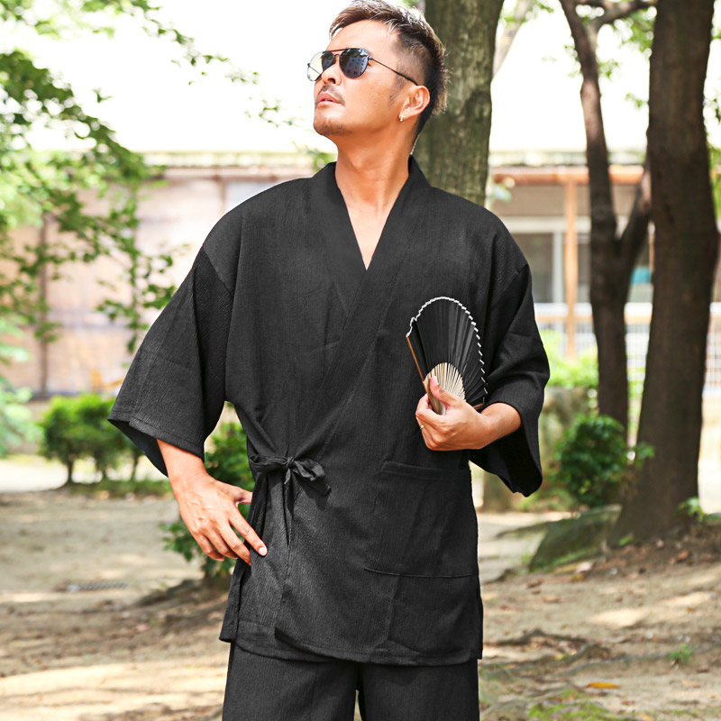 甚平・メンズ・じんべい・楊柳・上下セット・花火大会・お祭り・夏祭り・部屋着・ルームウェア・和服・涼しい・大人・ギフト・父の日・プレゼント・リラックス・ゆったり・通気性・無地・おしゃれ・モダン・夏・春・秋・前開き・大きいサイズ・黒・紺・茶・M・L・XL・LL 5