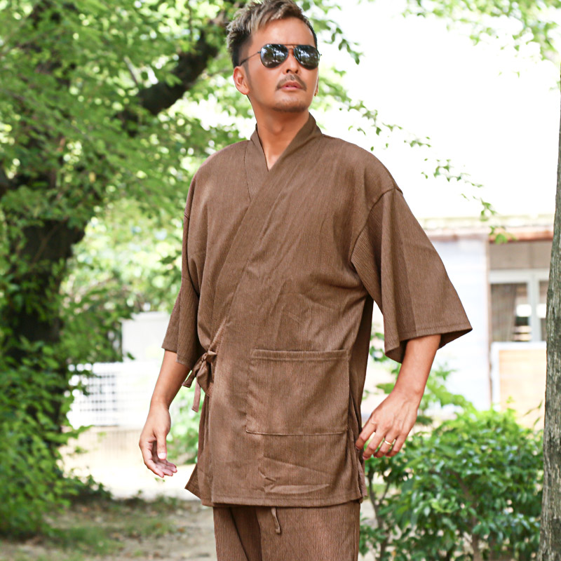 甚平・メンズ・じんべい・楊柳・上下セット・花火大会・お祭り・夏祭り・部屋着・ルームウェア・和服・涼しい・大人・ギフト・父の日・プレゼント・リラックス・ゆったり・通気性・無地・おしゃれ・モダン・夏・春・秋・前開き・大きいサイズ・黒・紺・茶・M・L・XL・LL 9