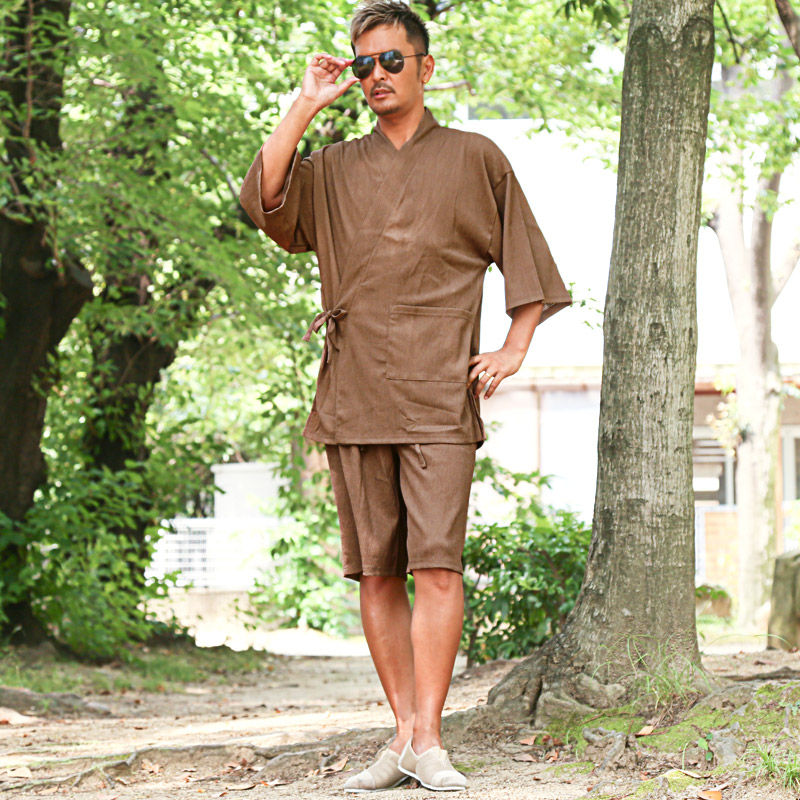 甚平・メンズ・じんべい・楊柳・上下セット・花火大会・お祭り・夏祭り・部屋着・ルームウェア・和服・涼しい・大人・ギフト・父の日・プレゼント・リラックス・ゆったり・通気性・無地・おしゃれ・モダン・夏・春・秋・前開き・大きいサイズ・黒・紺・茶・M・L・XL・LL 10