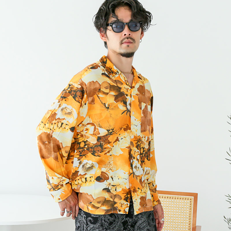 シャツ 長袖 開襟シャツ 長袖シャツ メンズ レディース 開襟 オープン