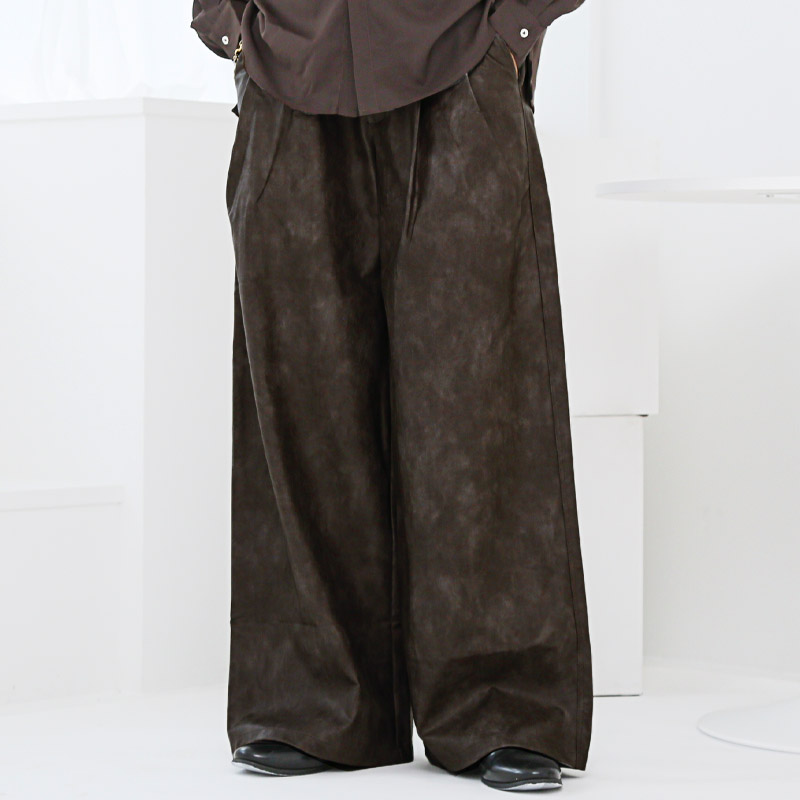 レザーパンツ ワイドパンツ メンズ PUレザー 合皮 合成皮革 フェイク