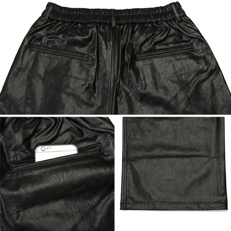 レザーパンツ ワイドパンツ メンズ PUレザー 合皮 合成皮革 フェイク