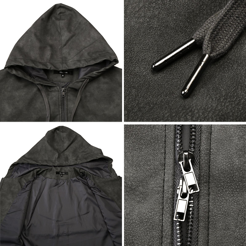 ジップパーカー メンズ PUレザー 合皮 合成皮革 レザーパーカー