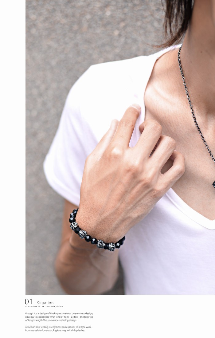 ブレスレット メンズ アクセサリー/ブラックストーンクラウン