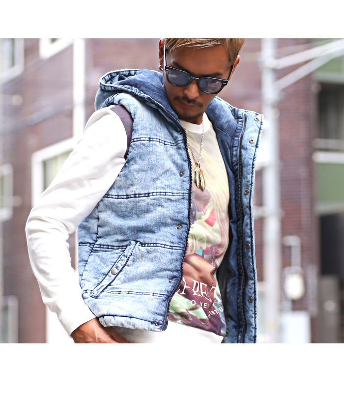 セール 中綿ベスト メンズ ジャケット ベスト デニム カモフラ 迷彩