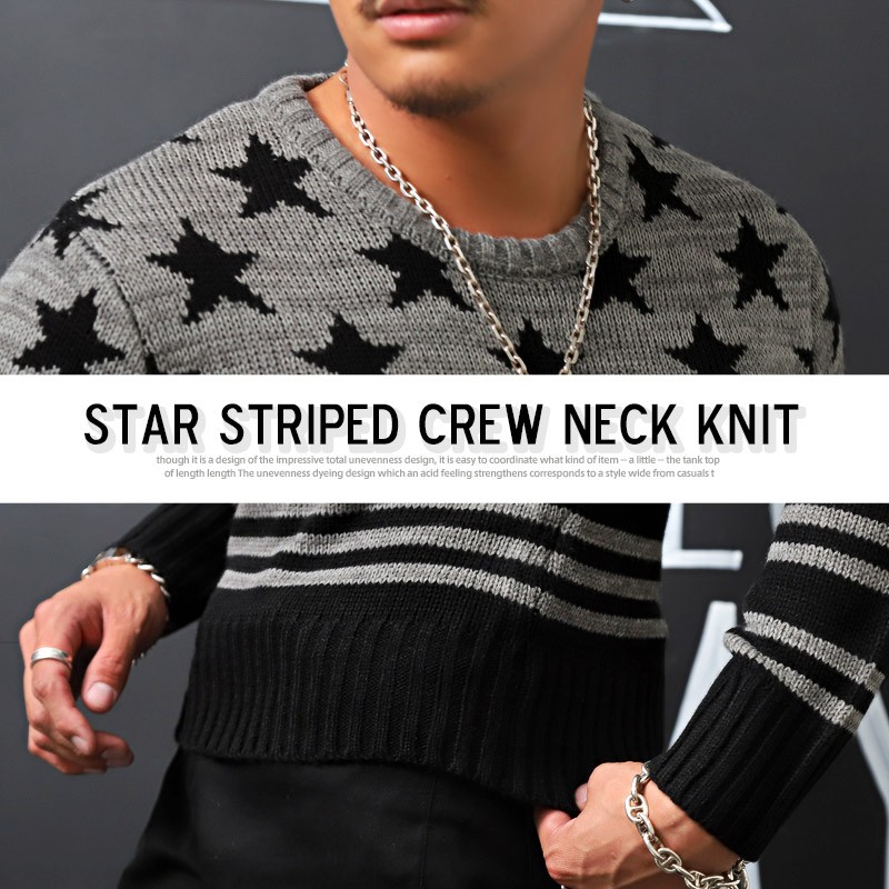 ニット メンズ セーター 星柄 星 スター ビター系 アメカジ クルーネック ボーダー 長袖 星条旗 Sale 73 Off