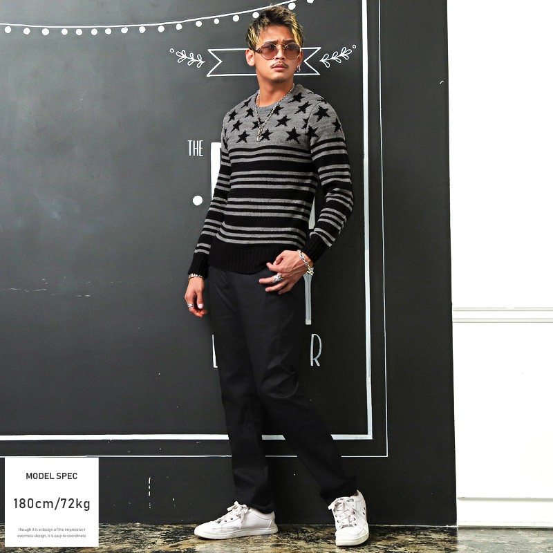 ニット メンズ セーター 星柄 星 スター ビター系 アメカジ クルーネック ボーダー 長袖 星条旗 Sale 73 Off