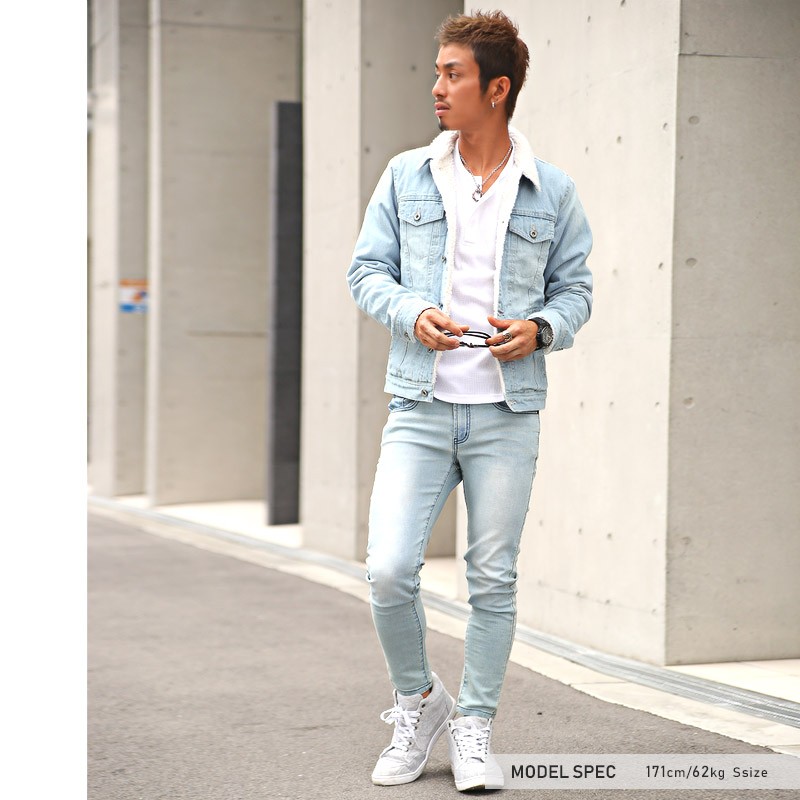 ボア デニムジャケット メンズ Gジャン ジージャン アウター BITTER ビター系 秋 冬 デニム ジャケット ブルゾン 裏ボア ヴィンテージ インディゴ ブリーチ 染め 加工 西海岸 服 4