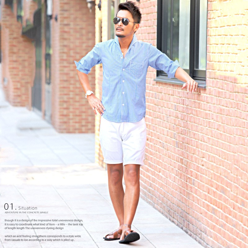 イタリアンカラー シャツ メンズ 7分袖 七分袖 ストライプ Bitter ビター系 先染めイタリアンカラーストライプ7分袖シャツ トップス ホワイト 白シャツ インナー Pm 7701 Luxstyle 通販 Yahoo ショッピング