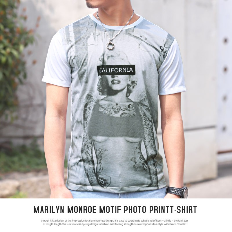 Tシャツ メンズ 半袖 プリント ガール フォト マリリンモンロー カットソー ビター系 サーフ Pm 28 Luxstyle 通販 Yahoo ショッピング