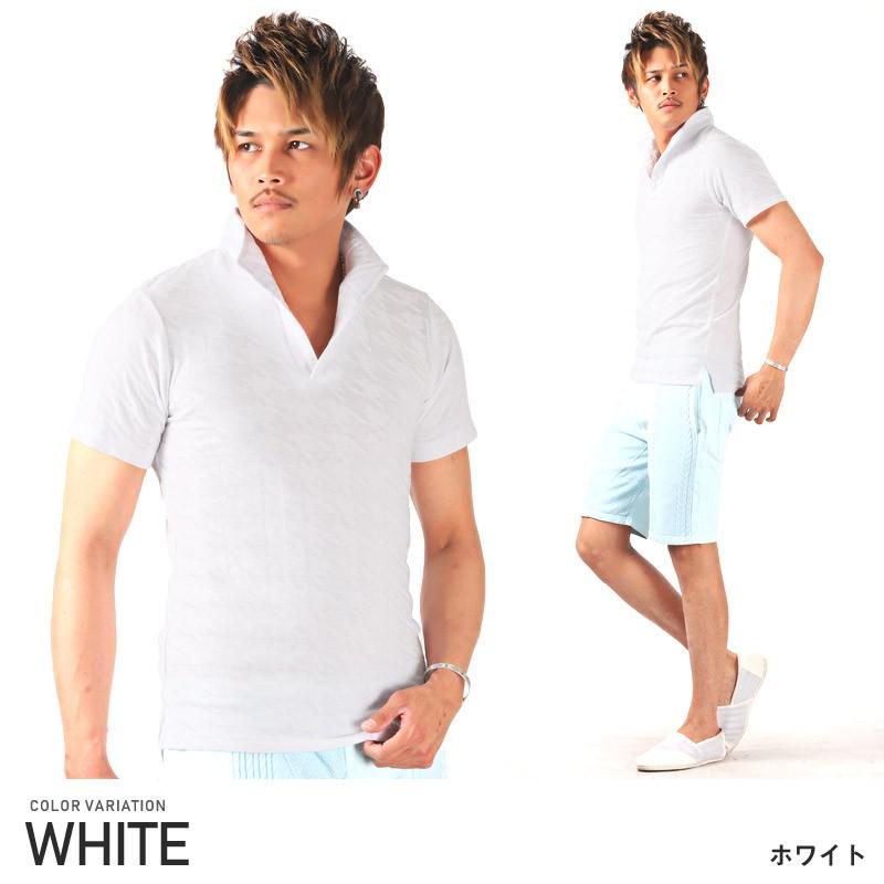 ポロシャツ メンズ イタリアンカラー 半袖 ジャガード 千鳥柄 POLO スタンドカラー｜lux-style｜02