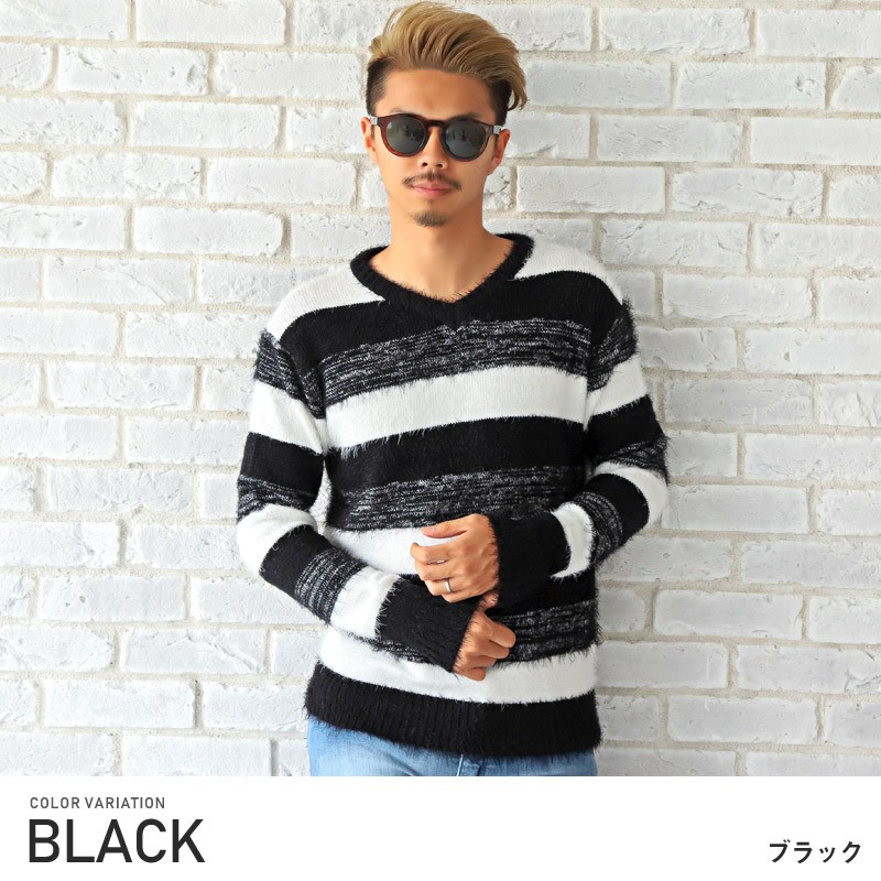 ニット メンズ 長袖 Vネック セーター ボーダー シャギー ニットソー グラデーション ビター系 Pm Luxstyle 通販 Yahoo ショッピング