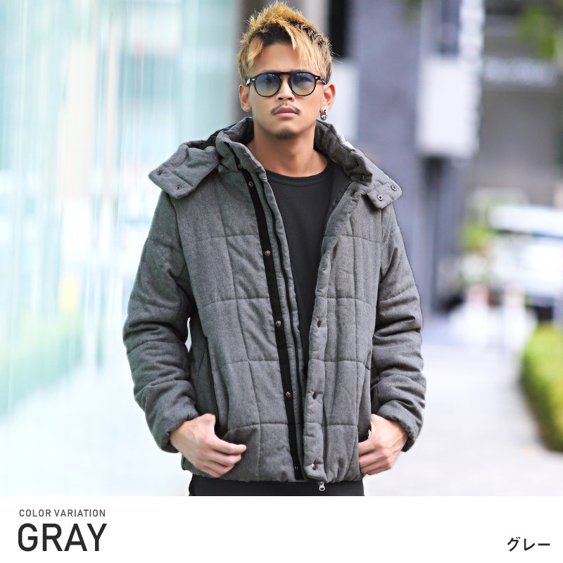 中綿ジャケット メンズ キルティング アウター 2way フード 厚手 ビター系 レビューを書けば送料当店負担 秋冬 無地 スタンドネック