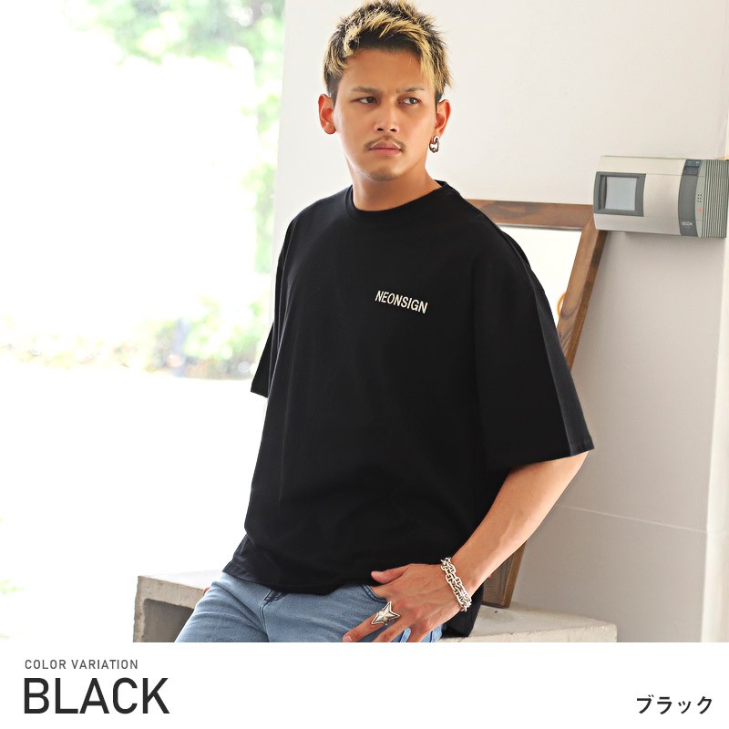 Tシャツ メンズ 半袖 5分袖 ビッグシルエット ロゴ プリント ネオン ホログラム ストリート Pm 9665 Luxstyle 通販 Yahoo ショッピング